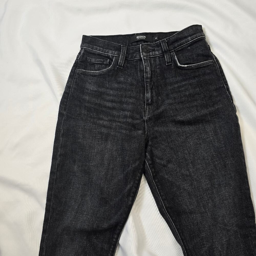 Hudson Holly High Rise Straight Leg Jeans Size 25 Black Split Hem Y2K Vamp Goth - Picture 12 of 13